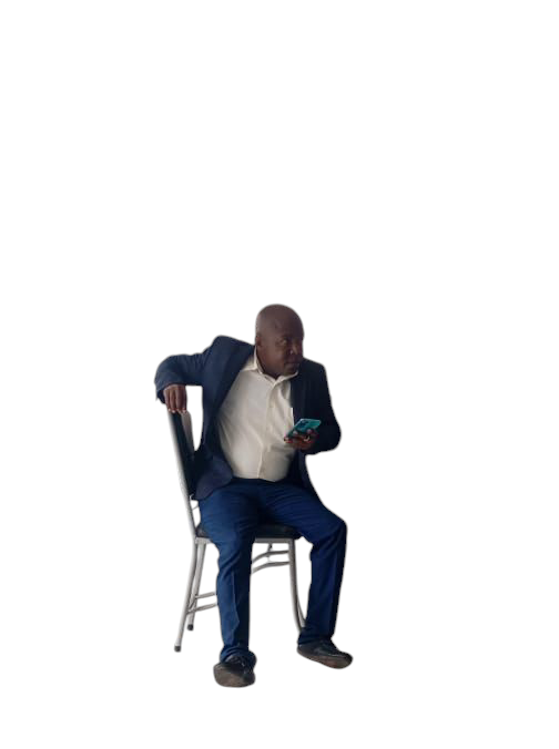 A happy person in a purple suit.